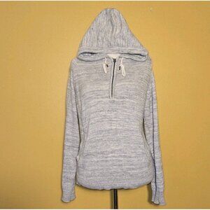 L.O.G.G. by H&M Grey White Denim Color Knit Womens 1/4 Zip Hoodie Kangaroo Large